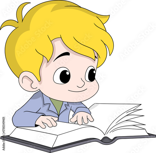 Curious Child Looking at Book  Education Cartoon Vector Illustration