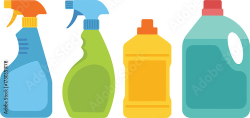 Cleaning Product Bottles and Sprayers Flat Design cleaner