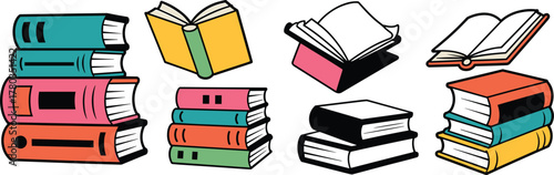Colorful Stacked and Open Books Icons reading education