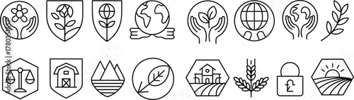 Environmental and Agricultural Icons Set Vector Graphic Design Keywords: nature, ecology