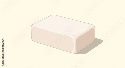Plain, simple bar of white or beige soap is shown in a clean vector illustration, casting a soft shadow on a light background.