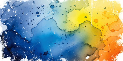 Abstract colorful watercolor background with ink splashes and grunge paint texture for art design