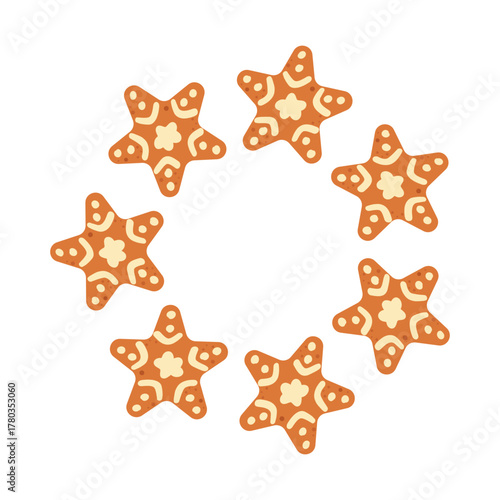 Simple festive round frame with Christmas ginger bread . The simple vector design perfect for Christmas and New Year decorations or holiday greetings.