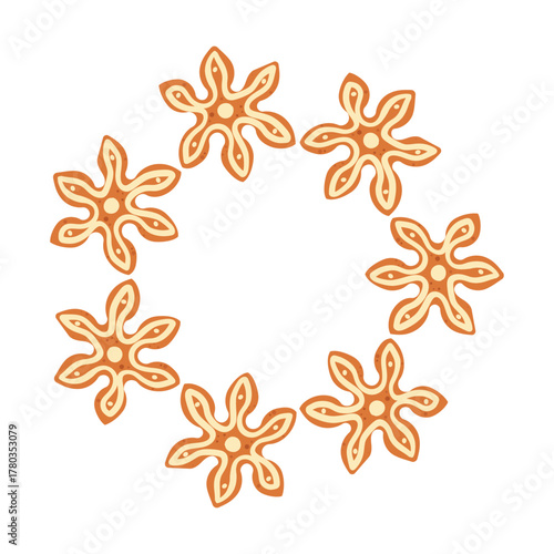 Simple festive round frame with Christmas ginger bread . The simple vector design perfect for Christmas and New Year decorations or holiday greetings.
