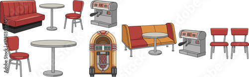 Retro Diner Furniture and Jukebox Collection booth