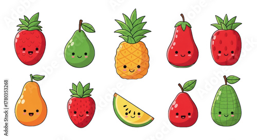 Wallpaper Mural Cartoon fruits collection with happy faces on a transparent background for design Torontodigital.ca