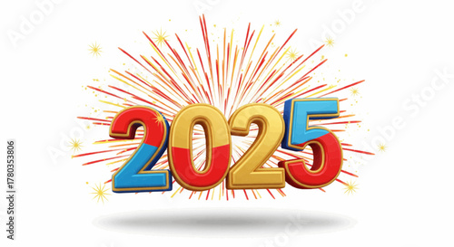 Celebrating 2025 Vibrant Numerals with Festive Fireworks for the Upcoming New Year