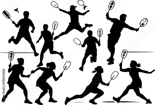 Badminton Player Silhouettes Set