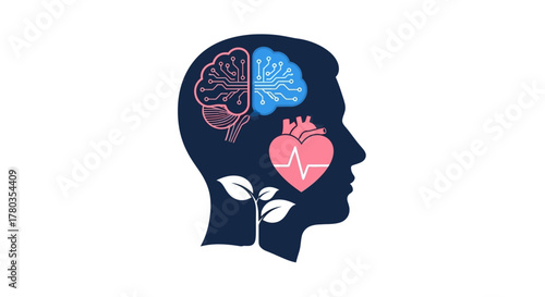 Mind and Body Connection A Digital Illustration of Brain, Heart, and Nature