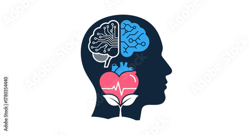 Conceptual art illustrating the balance between emotional intelligence and logical thinking, symbolizing the synergy of heart and mind for holistic wellbeing