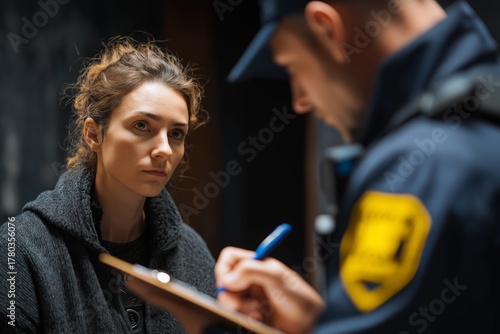 Woman Giving Testimony to Police Officer