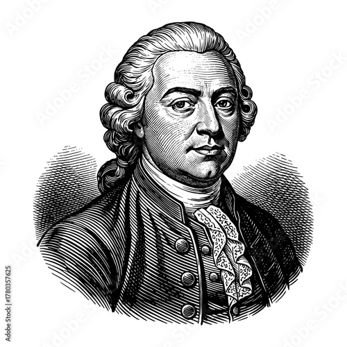 Handel engraving portrait on white background