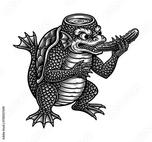 Kappa with cucumber on white background