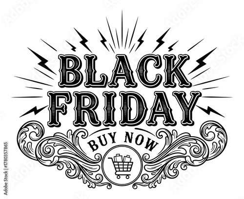 Black Friday buy now vintage graphic in black and white