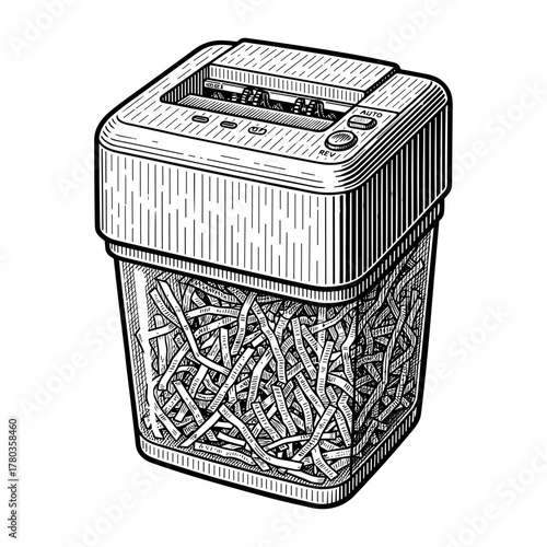 Paper shredder in line art in black and white