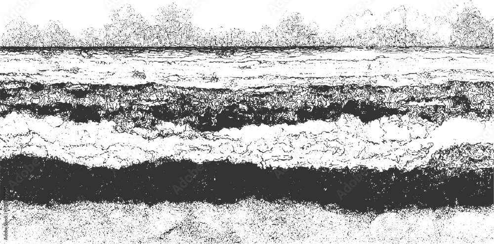 Fototapeta premium Abstract black and white textured landscape with trees and ground vector