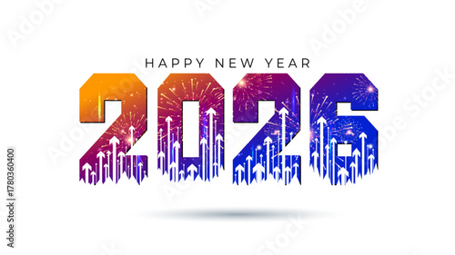 Happy new year 2026 vertical growth chart, success resolution concept design with fireworks background.