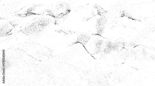 Abstract black and white textured landscape with contour lines and dots pattern