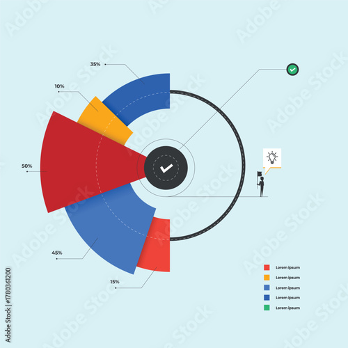 pie chart for reports and presentations ui, web. simulated pie chart of a businessman who wants to share profits