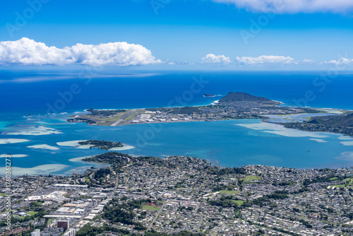 Fotografie In the distance is Marine Corps Air Station Kaneohe Bay at Mokapu Point