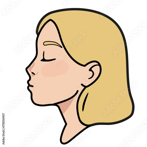 Woman face profile with closed eyes, concept of relaxation, meditation, and healthy lifestyle for design elements.