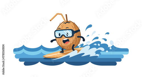 Coconut Rider Surfing a Wave with Goggles, Enjoying a Sunny Day on the Water