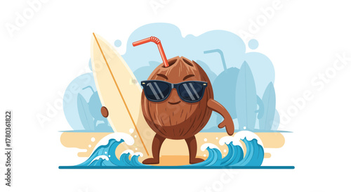 Coconut Rider Surfing On Waves With Sunglasses And A Surfboard Ready For Summer Fun