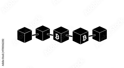 Blockchain technology with bitcoin symbols in a chain