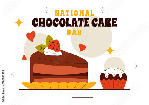 National Chocolate Cake Day Vector Illustration Featuring a Sweet And Delicious Dessert With a Festive Flat Style Cartoon Background