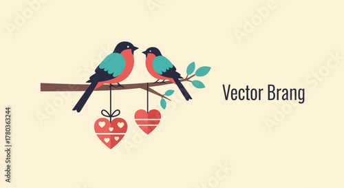Two Birds in Love - A Valentines Day Vector Illustration.