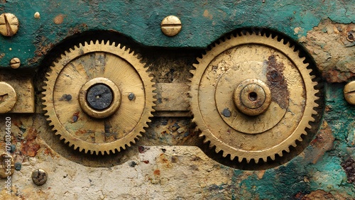 Intricate Gears with Patina A Close-Up of Mechanical Interlocking in Rusty Metal