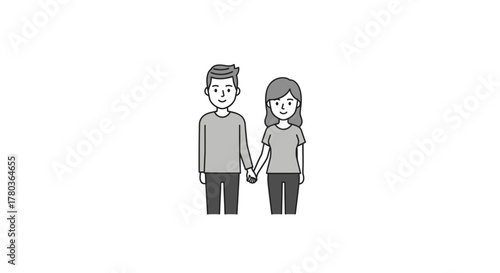 Monochrome Illustration of a Couple Holding Hands.