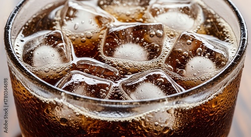 Soda with ice cubes in a glass