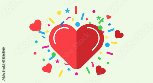 Heart Surrounded by Confetti - A Celebration of Love and Joy.
