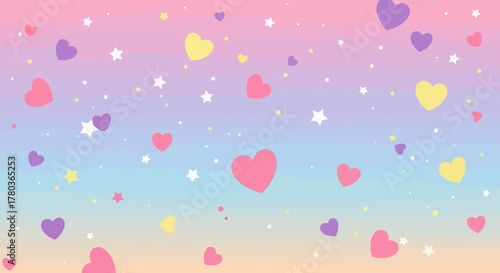 Pastel Gradient Background with Hearts and Stars for Valentines Day.
