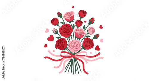 Elegant Bouquet of Roses with Delicate Ribbon and Heart Accents.