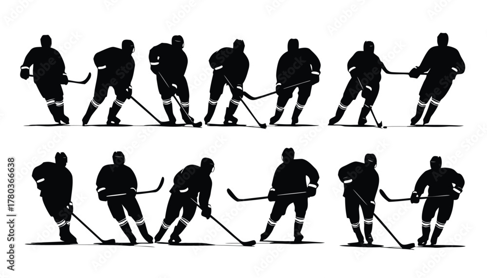 Fototapeta premium Collection of hockey player silhouettes in various action poses