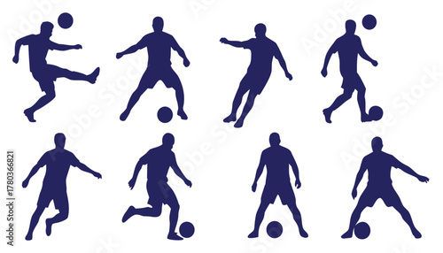 Collection of eight soccer player silhouettes in various poses