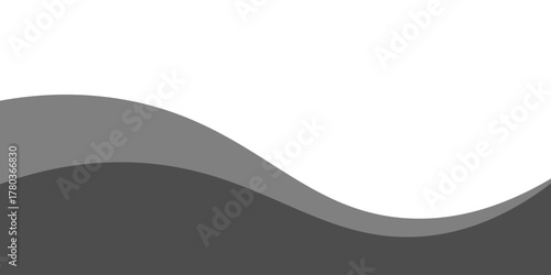 Minimalist black and gray wave vector design with smooth flowing curves at the bottom, transitioning into a clean white background. Ideal for banners, footers, or modern layouts.