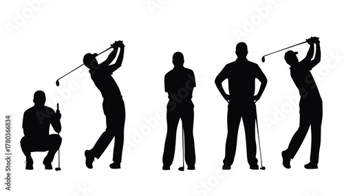 Collection of golfer silhouettes in various poses