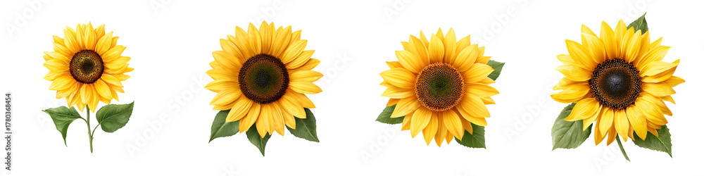 Fototapeta premium Sunflower Blossom Collection on White Background