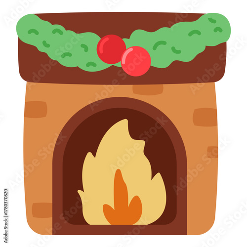 Hand drawn Christmas Fireplace Illustration