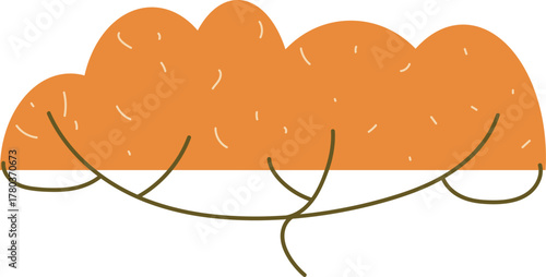 Cute Orange Autumn Tree Doodle Vector Illustration Simple Flat Design Fall Foliage Seasonal Bush Graphic Element Nature Forest Clipart Minimalist Organic Plant