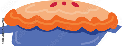 Warm homemade berry pie vector illustration cartoon graphic orange crust blue dish simple dessert icon sweet baking food art