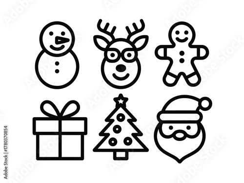 Wallpaper Mural A collection of six simple Christmas icons including a snowman, reindeer, gingerbread man, gift, tree, and Santa. Torontodigital.ca