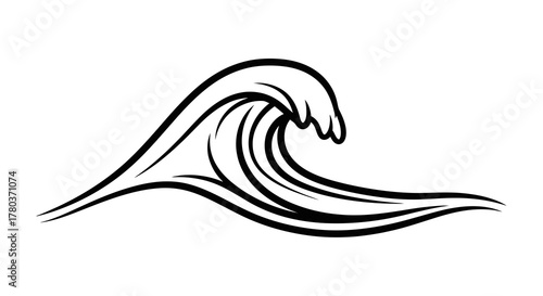 Stylized black line drawing of a breaking wave