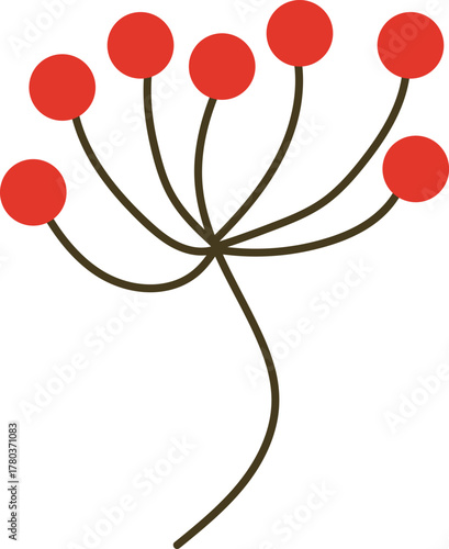 Stylized Red Berries Branch Minimalist Flat Design Icon Dark Winter Umbel Graphic Vector Simple Nature Illustration Festive Holiday Plant Element Minimal Flora Pattern Component Isolated
