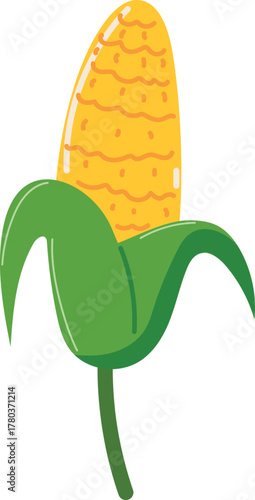 Sweet yellow corn cob vector icon with green husk peeled vegetable illustration graphic element modern flat cartoon design agriculture farming produce food concept