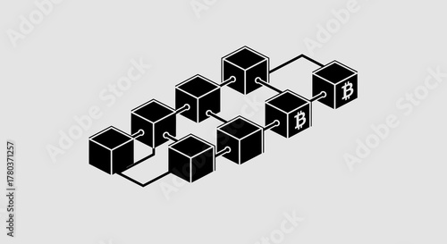 Blockchain network with bitcoin symbols