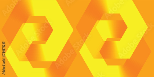 Vibrant orange and yellow abstract background with geometric line hexagon, Vector illustration.